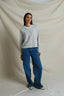 Marlene V-Neck Sweatshirt - White/Black Stripe