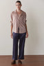 Silk Lace Stripe Crop Pant - Navy