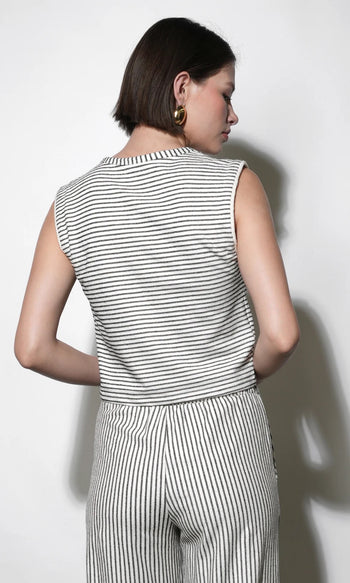 Daphne Sleeveless Knit Shell Top - Black/Ivory