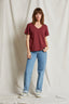 Hendrix - Cotton Boxy V Neck Tee - Cranberry