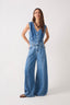 Pockets Belt Loops Flared Pants - Denim