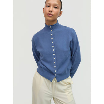 The Funnel Neck Cardi - Ocean Blue
