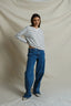 Marlene V-Neck Sweatshirt - White/Black Stripe