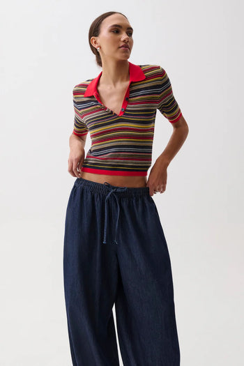 Ashlee Short Sleeve Polo Sweater - Negroni Stripe