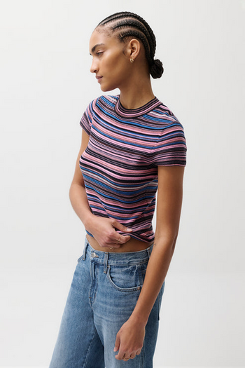 Selene Short Sleeve Sweater Tee - Blue
