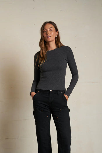 Jolie - Sweater Rib Long Sleeve Crewneck - Charcoal
