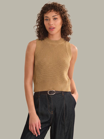 Demi High Neck Tank - Camel Heather