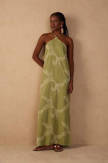 Emb. Nature Halter Maxi Dress