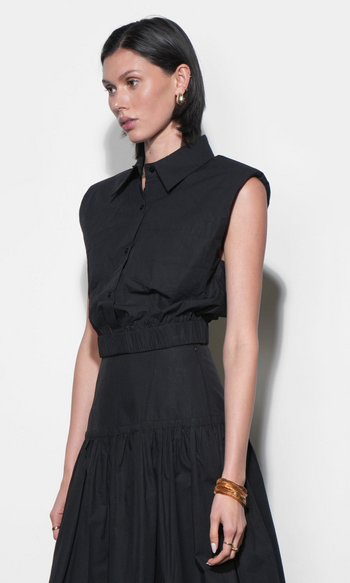 Oren Poplin Sleeveless Shirt - Black