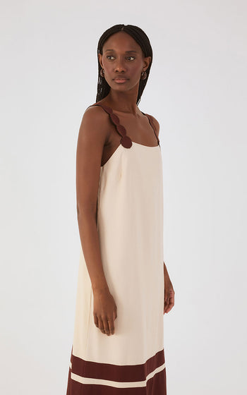 Linen Midi Dress with Polka Dot Straps