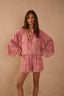 Embroidered Kimono Sleeve	Buttoned	Blouse - Pink Alvorada