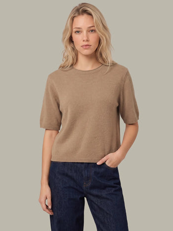 Colette Cashmere Boxy Tee - Camel Heather