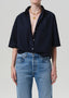 Frances Cropped Cape Button Up - Navy