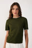 Embroidered Neck Short Sleeve Tricot Blouse - Green