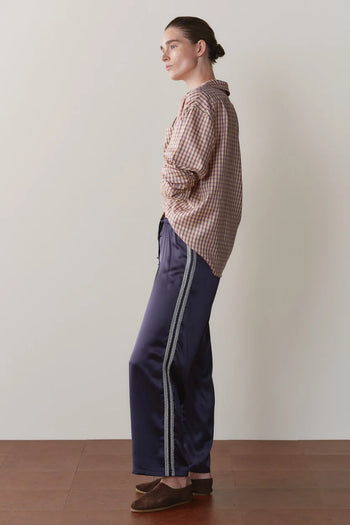 Silk Lace Stripe Crop Pant - Navy