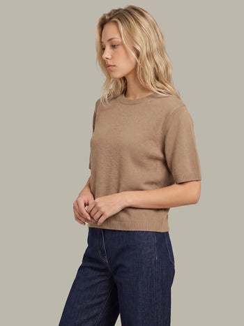 Colette Cashmere Boxy Tee - Camel Heather
