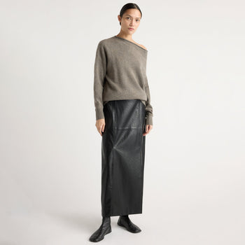Rama Front-Vent Vegan Leather Skirt - Black