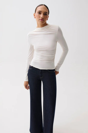 Nathalia Long Sleeve Draped Mock Neck - Soft White