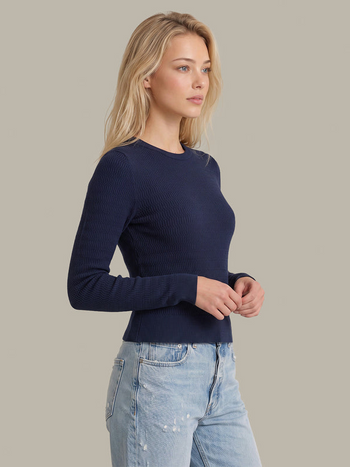 Leni	Novelty Rib LS Crewneck - Dark Blue