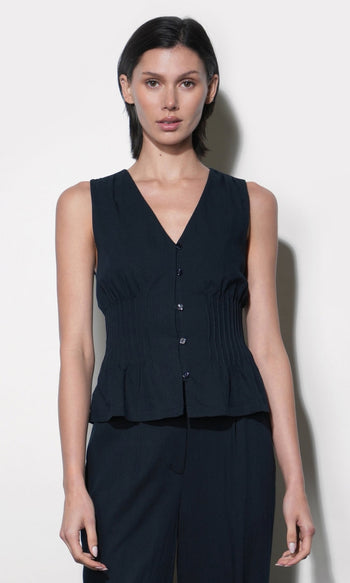 Lacey Pintuck Sleeveless Top - Navy