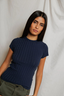 Suri Poorboy Rib Crewneck Cap Sleeve - Navy
