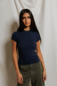 Suri Poorboy Rib Crewneck Cap Sleeve - Navy
